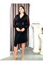 Women's Black Plus Size Jacket Collar Button Detailed Stretchy Evening Dress - 3