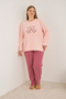 Salmon Striped Bow Embroidered Plus Size Fleece Winter Waffle Knitted Pajamas Set - 2