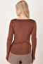 Women's Brown Square Neck Lycra Knit Blouse Arm-26K069002 - 3