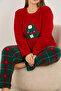 Red Christmas-Themed Embroidered Plaid Plus Size Fleece Winter Knitted Pajama Set