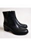Inside and Outside Genuine Leather Double Zipper Easy to Wear Thick Heeled Boots