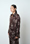 Women's Floral Patterned Brown Oversize Cut Shirt - 2