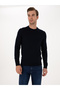 Navy Blue Slim Fit Wool Blend Crew Neck Knitwear Sweater 50311869-Vr033