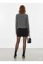 Women's Gray Melange Tweed Look Collarless Buttonless Long Sleeve Knitwear Jacket Cardigan - 2