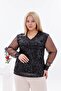 Plus Size Sequin Detailed Stylish Blouse with Tulle Sleeves