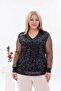 Plus Size Sequin Detailed Stylish Blouse with Tulle Sleeves - 3