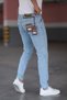 Men's Ice Blue Slim Fit Lycra Nail-Detailed Jeans - 3