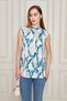 Women's Judge Collar Sleeveless Blouse - Abstract Pattern and Button Detail