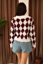 Women's Diamond Pattern Shirt Collar Long Sleeve Knitwear Sweater - 5
