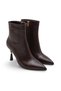 Women's Heeled Boots – Brown Wrinkled Leather Look, 9.5 cm Thin Heel, Gold Detailed Winter Model