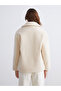 Ecru Shirt Collar Women's Plush Coat - 6