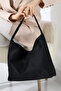 Black Suede Women's Bag Large Size Zippered Shoulder and Shoulder Bag - 7