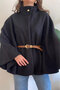 Women's Oversize Belted Detailed Boucle Fabric Poncho - 2