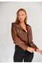 Trend Leather Sleeve Zipper Detailed Slim Fit Jacket Women - 4