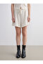 Beige Textured Women's Shorts with Elastic Waistband - 2