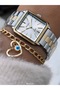 Women's Watch Square Case, Double Color Silver Yellow Steel Band, Original Box, Bracelet Gift - 2
