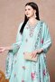 Light Blue Floral Printed A-Line Flared Kurta Set with Pant and Dupatta - 6