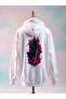 Printed Cotton 3 Thread Oversized White Sweatshirt