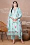 Light Blue Floral Printed A-Line Flared Kurta Set with Pant and Dupatta - 4