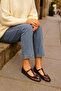 Brown Patent Leather T-Strap Mary Jane Design Ballerinas - 6