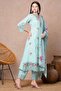 Light Blue Floral Printed A-Line Flared Kurta Set with Pant and Dupatta - 9