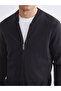 Anthracite Bomber Collar Plain Men's Knitwear Cardigan - 3