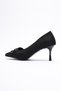 Women's Suede Heeled Shoes 6.5 cm Pointed Toe Stone Detailed Black Meriva - 4