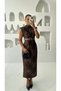Zero Sleeve Low-Cut Waist Detailed Slit Suede Dress - 3