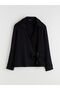 Black Double-Breasted Blouse with Tie Detail - 5
