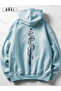Wild Tiger Printed Unisex Light Blue Oversize Hooded Sweatshirt Hoodie - 5