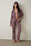 Pink Maroon Striped Shirt Collar Cotton Pajama Set