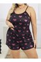 Big Size Black Heart Pattern Thin Strap Cotton Shorts Pajama Set - Ssssss2565-2081 - 2
