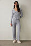 Light Gray Melange Dahlia V-Neck Long Sleeve Thermal Effect Pajama Set