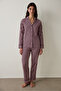 Pink Maroon Striped Shirt Collar Cotton Pajama Set - 2
