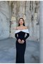 Stretchy Crepe Fabric Bow & Stone Detail Long Sleeve Evening Dress 583353 Black - 2