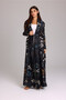 Dark Floral Printed Open Belted Freesize Abaya - 5