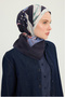 Nodes and Stories - Navy Blue - Vierra Patterned Viscose Scarf - 90X90 cm - 2