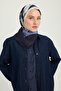 Nodes and Stories - Navy Blue - Vierra Patterned Viscose Scarf - 90X90 cm