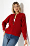 Women's Red Zippered Knitwear Cardigan - 4