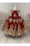 Red Gold Lace Girl's Special Occasion Birthday Wedding Henna Evening Dress - 2