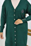 Collar Detailed Long Mercerized Cardigan N3260 Emerald Green - 2