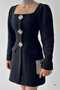 Classic Elegance: Tweed Coat Dress with Large Stone Button Collar Detail 753 - 6