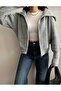 Gray Turn-Down Collar Zippered Sweater Cardigan