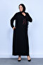 Simple Daily Burgundy Stone Pattern Detailed Full Length Black Ferace with Hidden Placket - 3