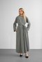 Women's Soft Gray Long Dress with Pleated Front and Lace Detail - 5