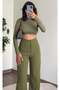 Khaki High Waist Fabric Trousers Sh325 - 2