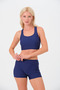 Women's Light Navy Blue Plaid Halter Neck Swimsuit Bikini Sea Pool Sports Bikini Swimsuit - 4