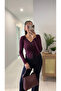 Velori Plum Lace Detailed Ribbed Blouse - 2