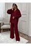 V-Neck Collar Acrylic Fabric Knitwear Set Bordo