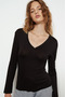 Black V-Neck Viscose Sweater with Spanish Sleeve Detail